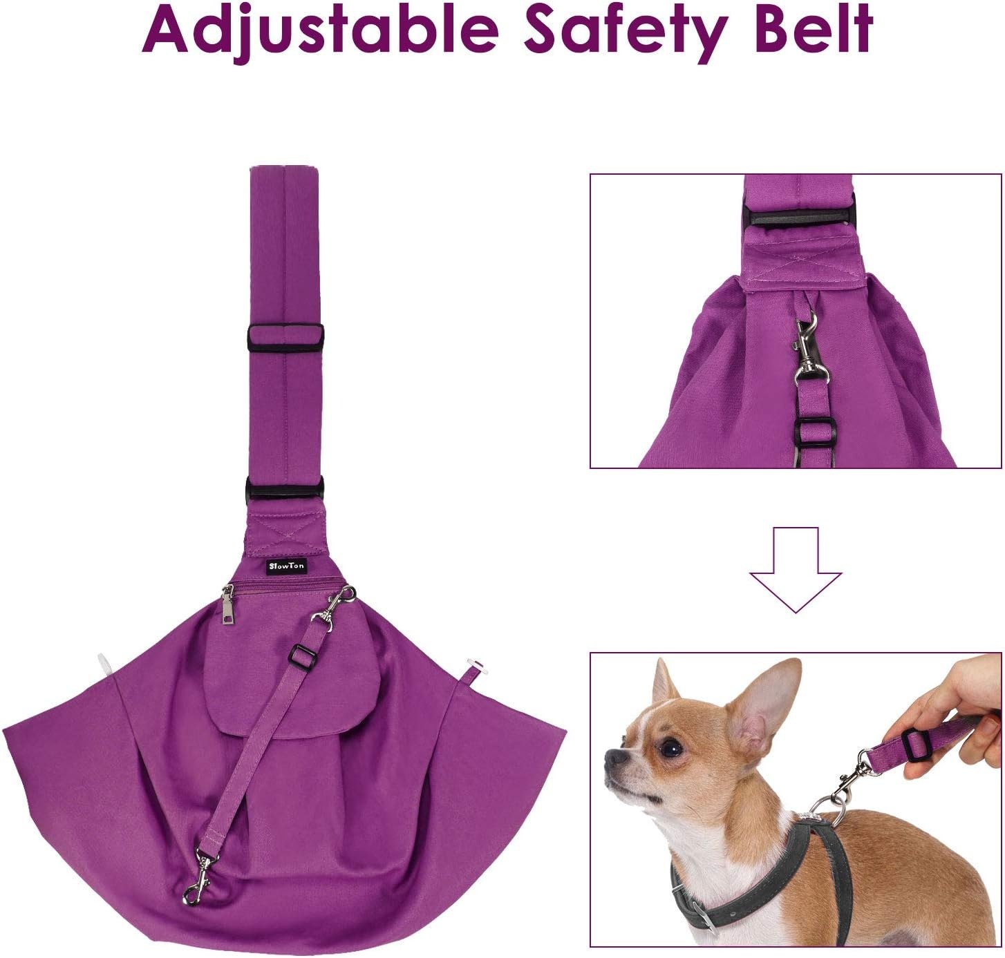 image:imageSlowTon Dog Carrier Sling Thick Padded Shoulder Strap Adjustable Dog Carriers for Small Dogs Puppy Carrier Purse for Pet Cat with Front Zipper Pocket Safety Belt Machine Washable Navy Knitted SKFuchsia Cotton Fabric