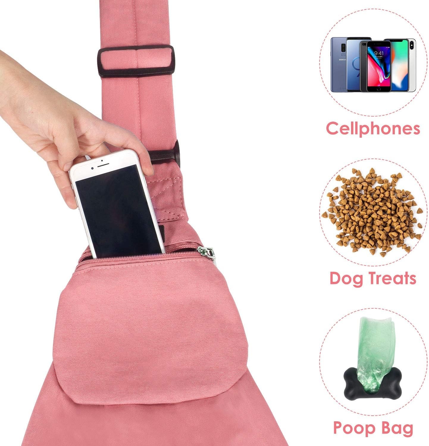 image:imageSlowTon Dog Carrier Sling Thick Padded Shoulder Strap Adjustable Dog Carriers for Small Dogs Puppy Carrier Purse for Pet Cat with Front Zipper Pocket Safety Belt Machine Washable Navy Knitted SIPeach Cotton Fabric