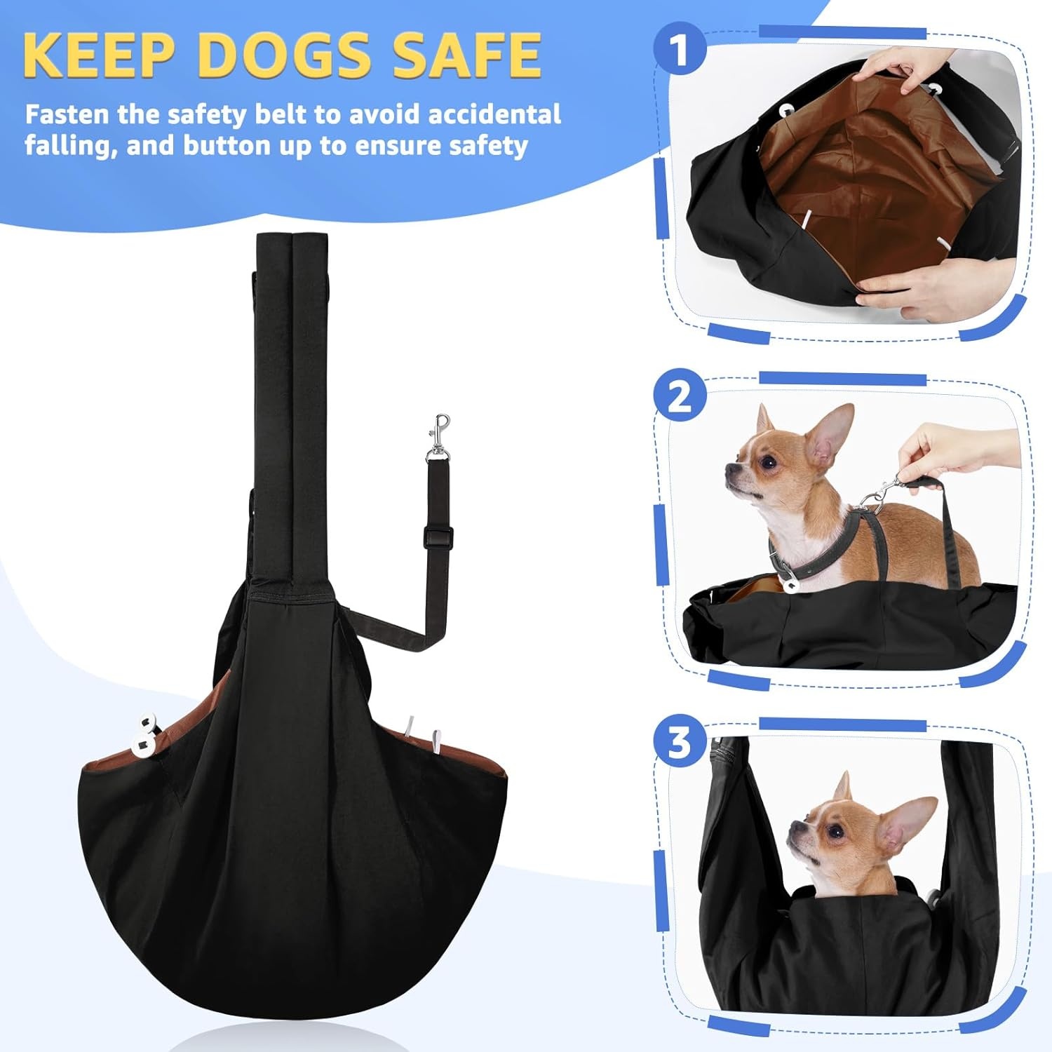 image:imageSlowTon Dog Carrier Sling Thick Padded Shoulder Strap Adjustable Dog Carriers for Small Dogs Puppy Carrier Purse for Pet Cat with Front Zipper Pocket Safety Belt Machine Washable Navy Knitted SCBlack WaterResistant