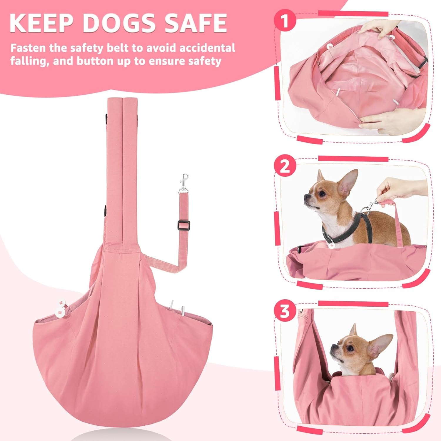 image:imageSlowTon Dog Carrier Sling Thick Padded Shoulder Strap Adjustable Dog Carriers for Small Dogs Puppy Carrier Purse for Pet Cat with Front Zipper Pocket Safety Belt Machine Washable Navy Knitted SIPeach Cotton Fabric