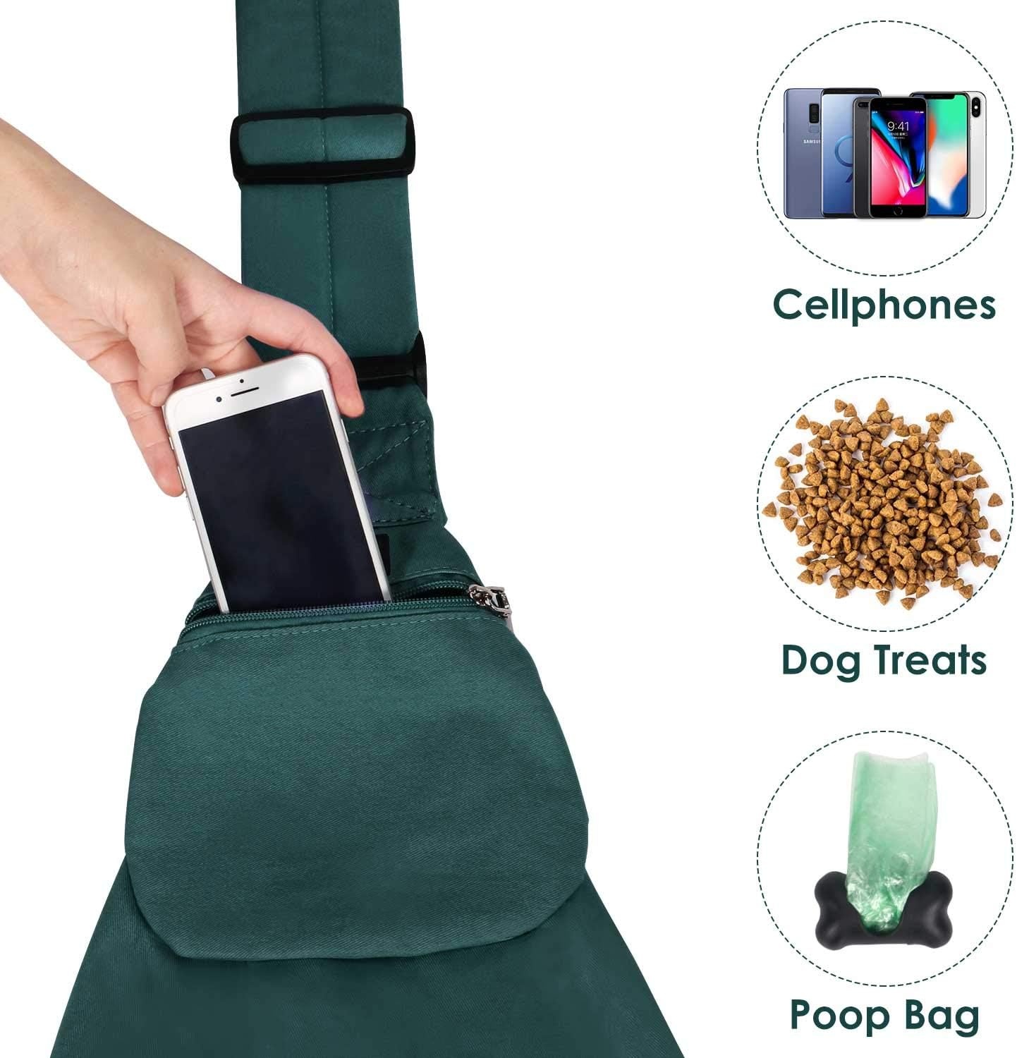image:imageSlowTon Dog Carrier Sling Thick Padded Shoulder Strap Adjustable Dog Carriers for Small Dogs Puppy Carrier Purse for Pet Cat with Front Zipper Pocket Safety Belt Machine Washable Navy Knitted SJGreen Cotton Fabric