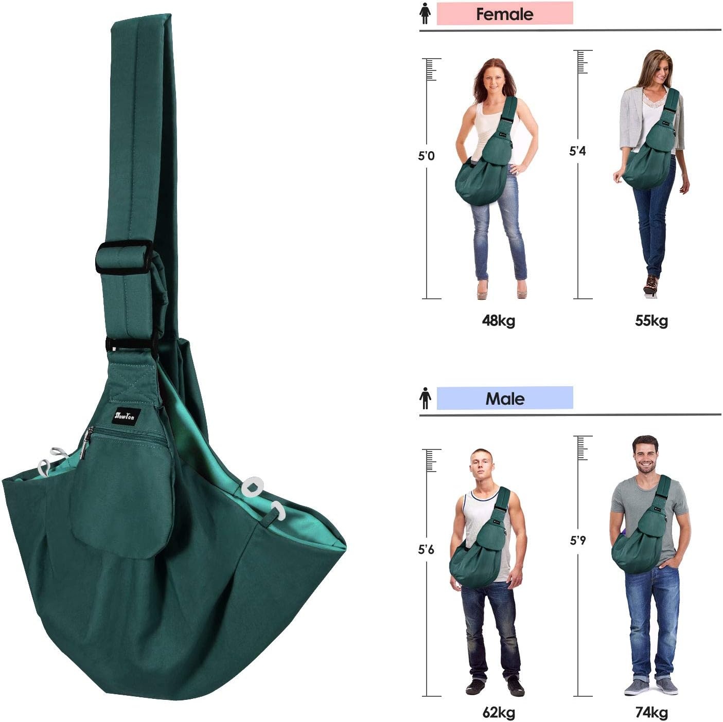 image:imageSlowTon Dog Carrier Sling Thick Padded Shoulder Strap Adjustable Dog Carriers for Small Dogs Puppy Carrier Purse for Pet Cat with Front Zipper Pocket Safety Belt Machine Washable Navy Knitted SJGreen Cotton Fabric