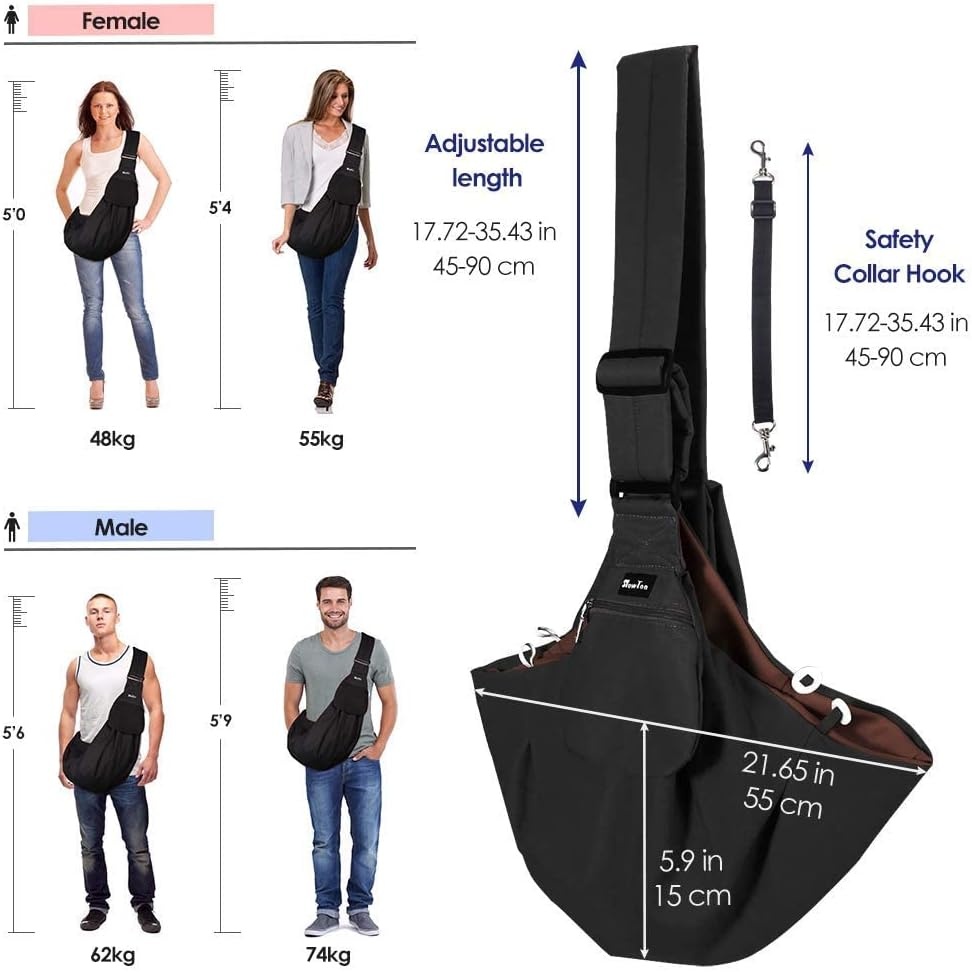 image:imageSlowTon Dog Carrier Sling Thick Padded Shoulder Strap Adjustable Dog Carriers for Small Dogs Puppy Carrier Purse for Pet Cat with Front Zipper Pocket Safety Belt Machine Washable Navy Knitted SCBlack WaterResistant