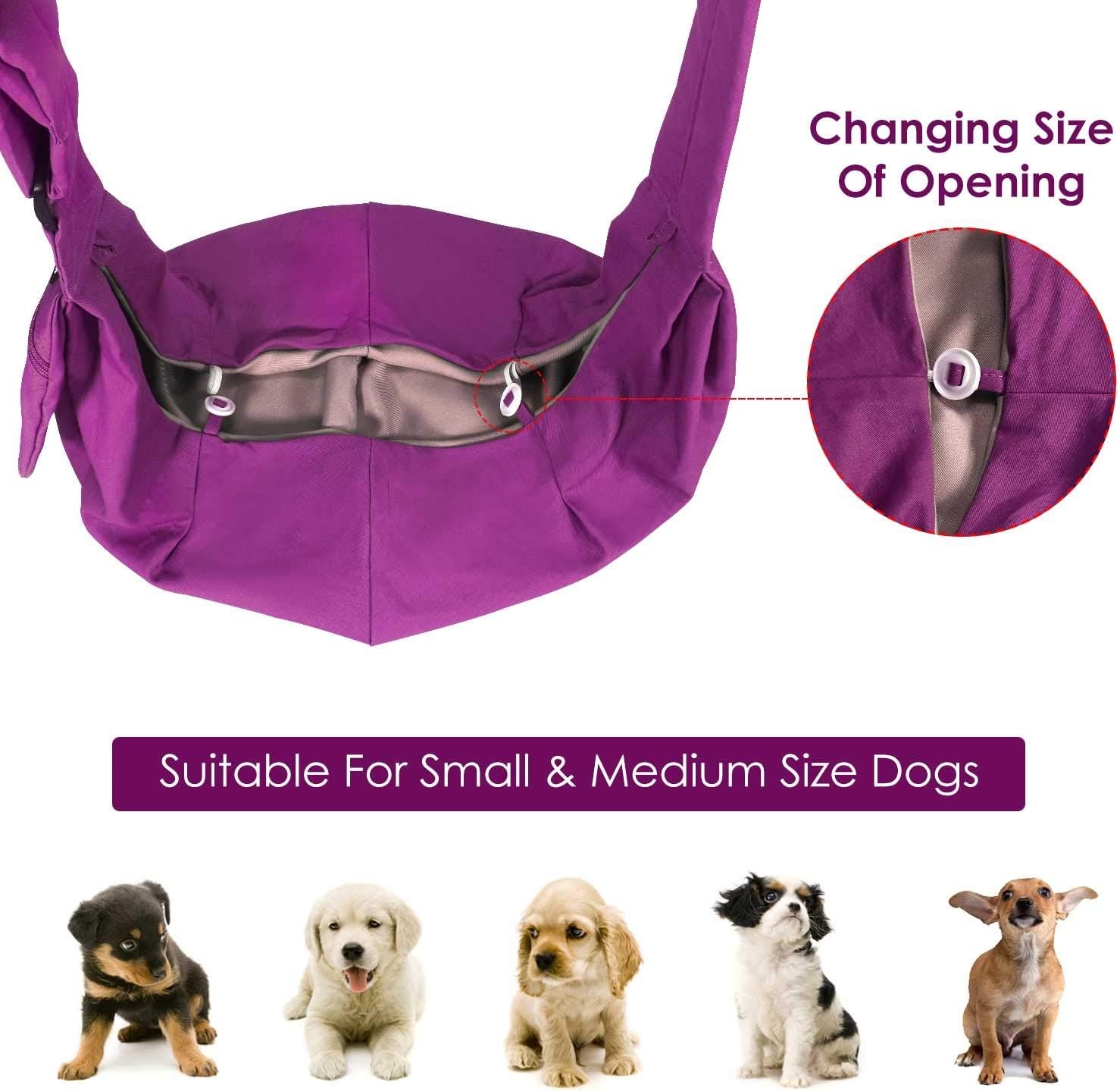 image:imageSlowTon Dog Carrier Sling Thick Padded Shoulder Strap Adjustable Dog Carriers for Small Dogs Puppy Carrier Purse for Pet Cat with Front Zipper Pocket Safety Belt Machine Washable Navy Knitted SKFuchsia Cotton Fabric