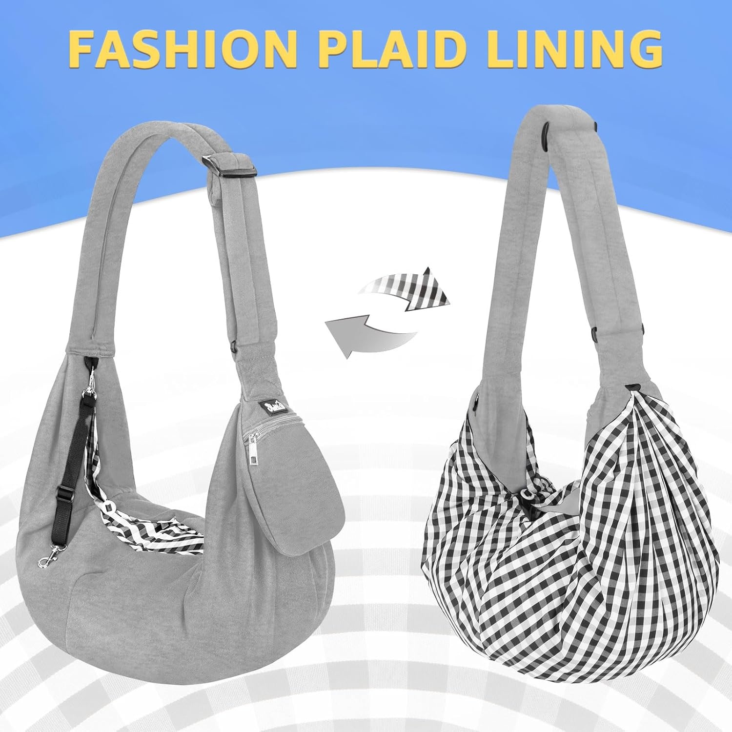 image:imageSlowTon Dog Carrier Sling Thick Padded Shoulder Strap Adjustable Dog Carriers for Small Dogs Puppy Carrier Purse for Pet Cat with Front Zipper Pocket Safety Belt Machine Washable Navy Knitted SDLight Grey Knitted Fabric