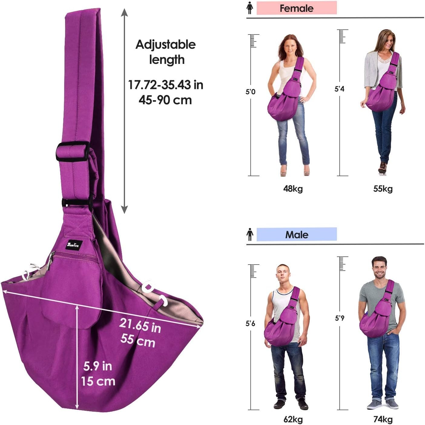 image:imageSlowTon Dog Carrier Sling Thick Padded Shoulder Strap Adjustable Dog Carriers for Small Dogs Puppy Carrier Purse for Pet Cat with Front Zipper Pocket Safety Belt Machine Washable Navy Knitted SKFuchsia Cotton Fabric
