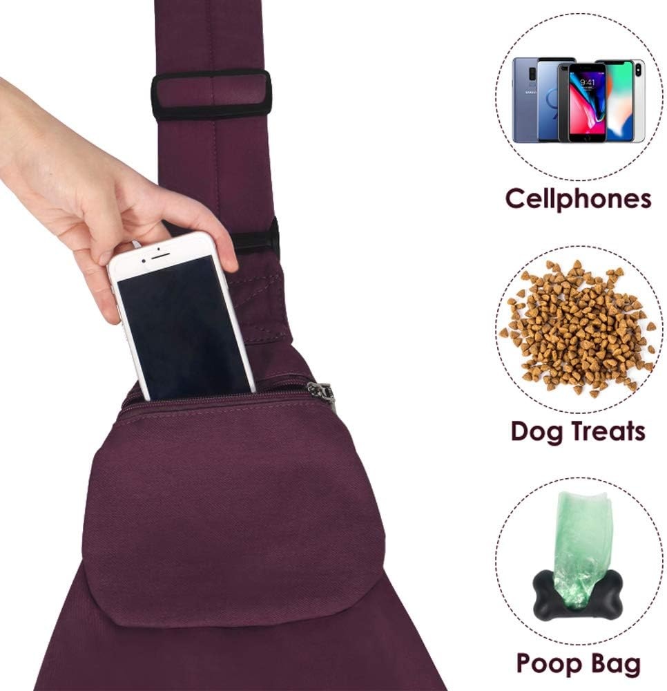 image:imageSlowTon Dog Carrier Sling Thick Padded Shoulder Strap Adjustable Dog Carriers for Small Dogs Puppy Carrier Purse for Pet Cat with Front Zipper Pocket Safety Belt Machine Washable Navy Knitted SHWine Red Cotton Fabric