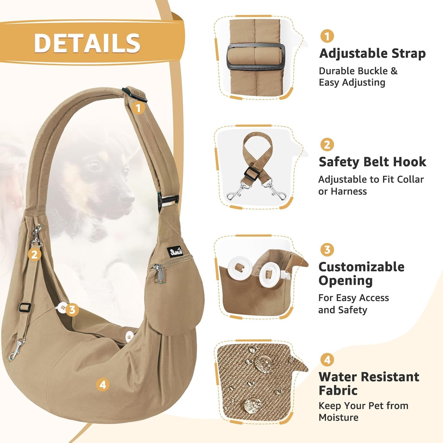 image:imageSlowTon Dog Carrier Sling Thick Padded Shoulder Strap Adjustable Dog Carriers for Small Dogs Puppy Carrier Purse for Pet Cat with Front Zipper Pocket Safety Belt Machine Washable Navy Knitted SLBrown WaterResistant