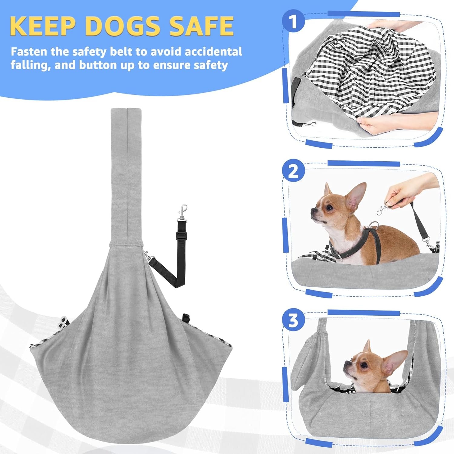 image:imageSlowTon Dog Carrier Sling Thick Padded Shoulder Strap Adjustable Dog Carriers for Small Dogs Puppy Carrier Purse for Pet Cat with Front Zipper Pocket Safety Belt Machine Washable Navy Knitted SDLight Grey Knitted Fabric