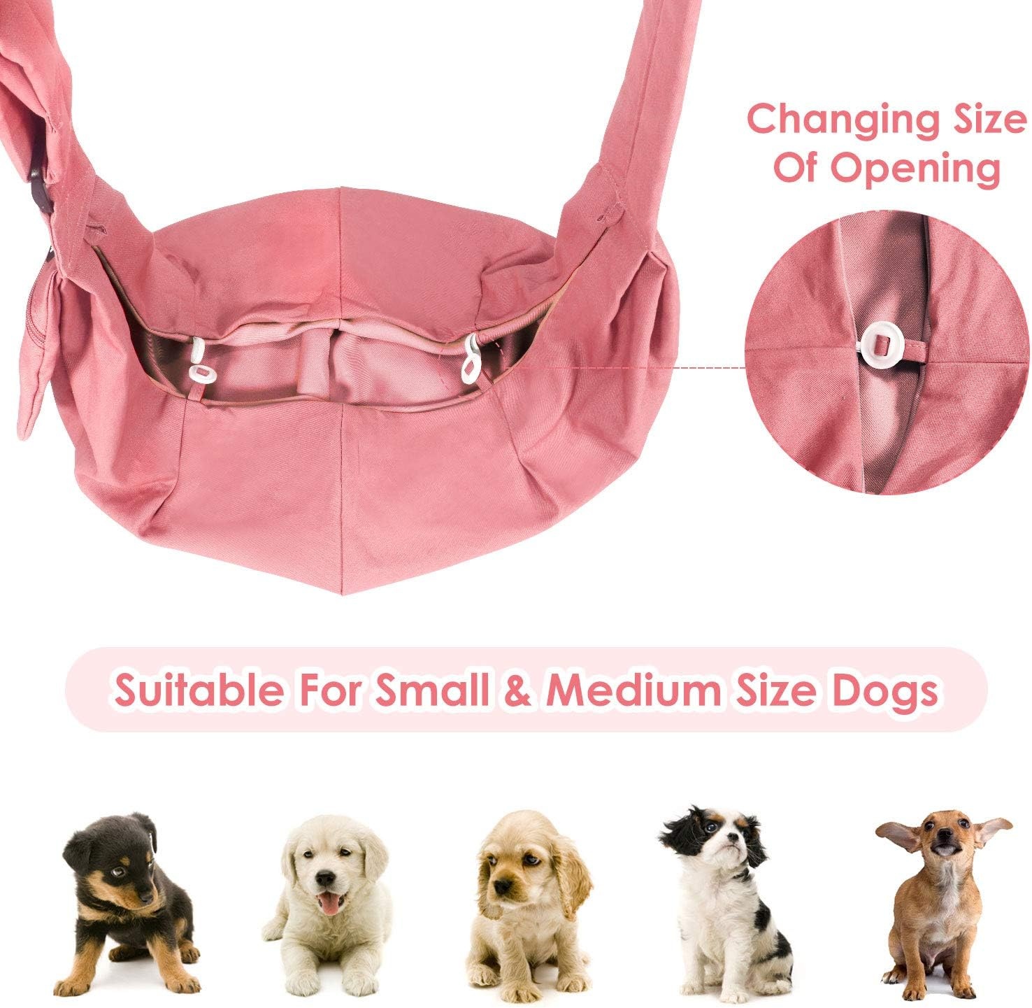 image:imageSlowTon Dog Carrier Sling Thick Padded Shoulder Strap Adjustable Dog Carriers for Small Dogs Puppy Carrier Purse for Pet Cat with Front Zipper Pocket Safety Belt Machine Washable Navy Knitted SIPeach Cotton Fabric
