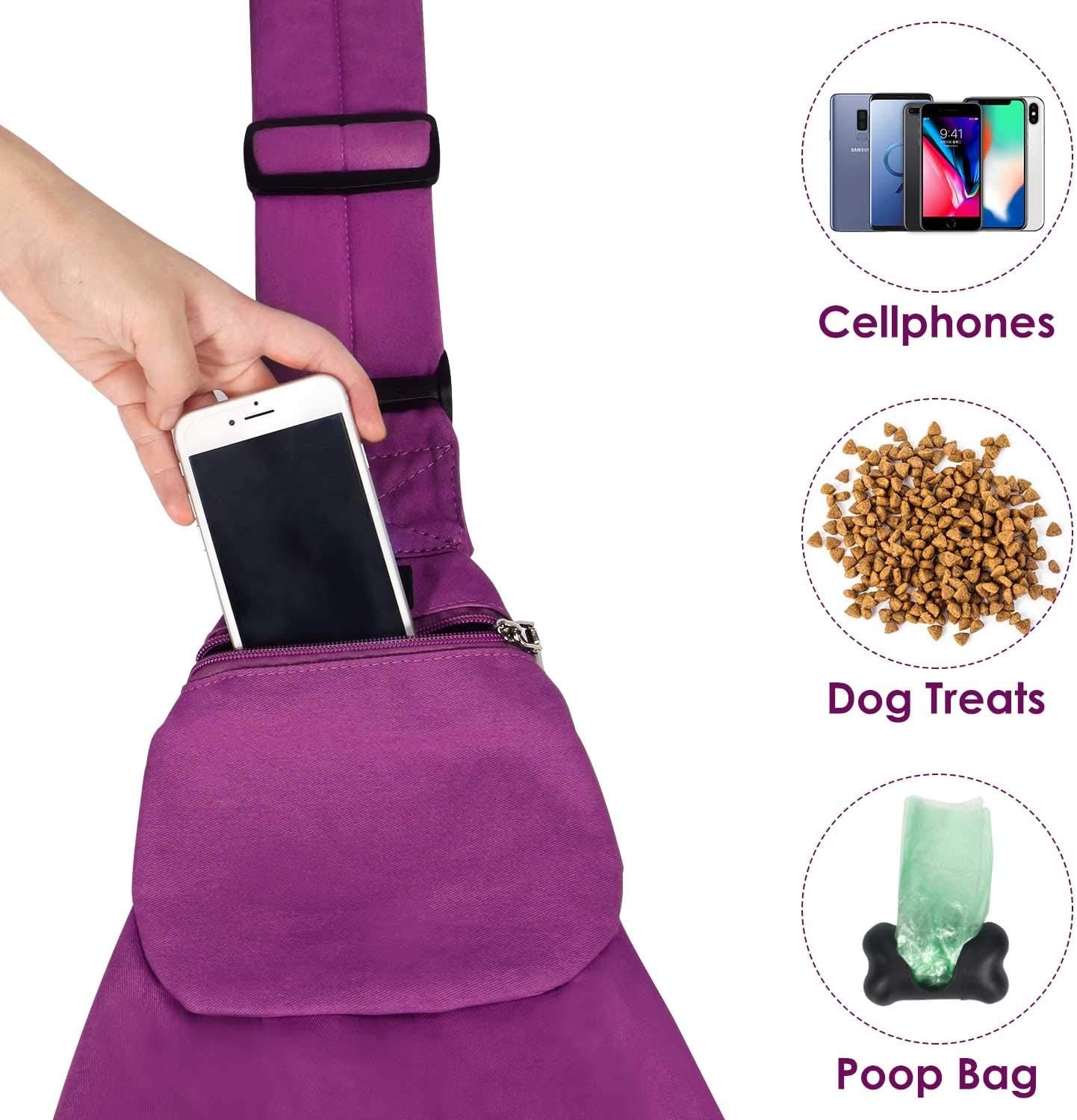 image:imageSlowTon Dog Carrier Sling Thick Padded Shoulder Strap Adjustable Dog Carriers for Small Dogs Puppy Carrier Purse for Pet Cat with Front Zipper Pocket Safety Belt Machine Washable Navy Knitted SKFuchsia Cotton Fabric