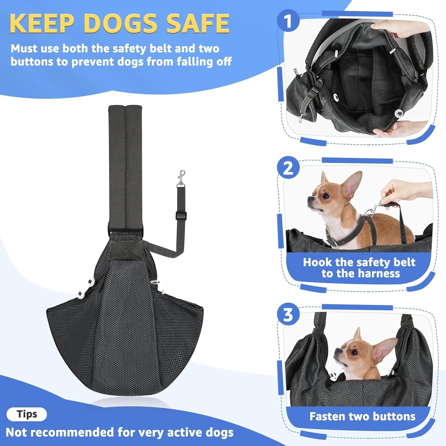image:imageSlowTon Dog Carrier Sling Thick Padded Shoulder Strap Adjustable Dog Carriers for Small Dogs Puppy Carrier Purse for Pet Cat with Front Zipper Pocket Safety Belt Machine Washable Navy Knitted SBDark Grey Breathable Fabric
