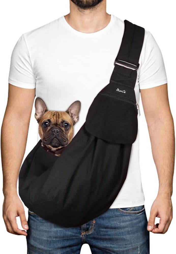 image:imageSlowTon Dog Carrier Sling Thick Padded Shoulder Strap Adjustable Dog Carriers for Small Dogs Puppy Carrier Purse for Pet Cat with Front Zipper Pocket Safety Belt Machine Washable Navy Knitted SCBlack WaterResistant