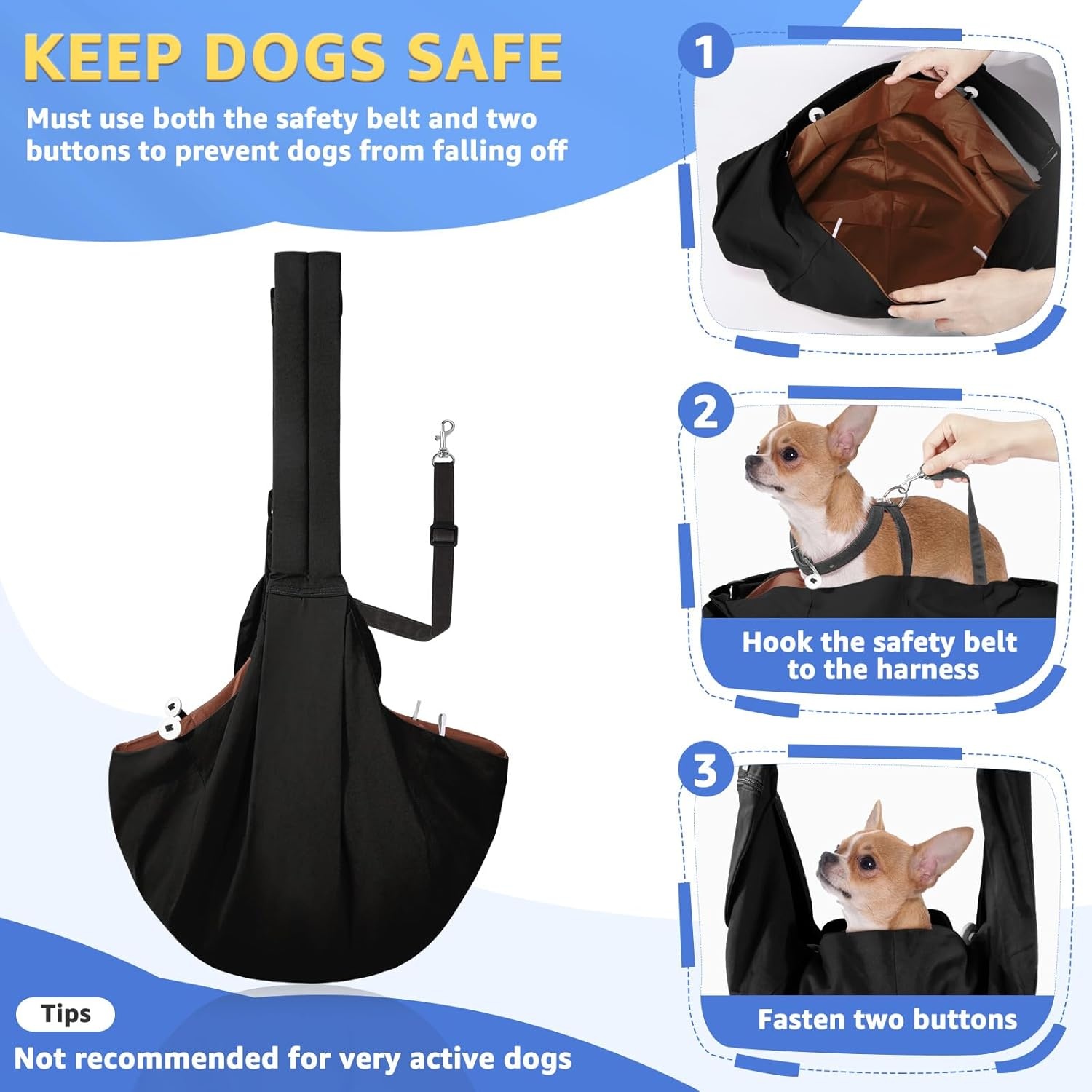 image:imageSlowTon Dog Carrier Sling Thick Padded Shoulder Strap Adjustable Dog Carriers for Small Dogs Puppy Carrier Purse for Pet Cat with Front Zipper Pocket Safety Belt Machine Washable Navy Knitted SCBlack WaterResistant