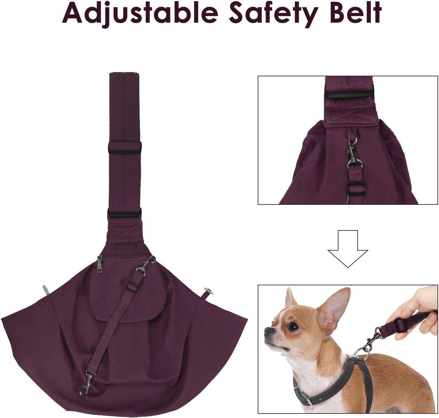 image:imageSlowTon Dog Carrier Sling Thick Padded Shoulder Strap Adjustable Dog Carriers for Small Dogs Puppy Carrier Purse for Pet Cat with Front Zipper Pocket Safety Belt Machine Washable Navy Knitted SHWine Red Cotton Fabric