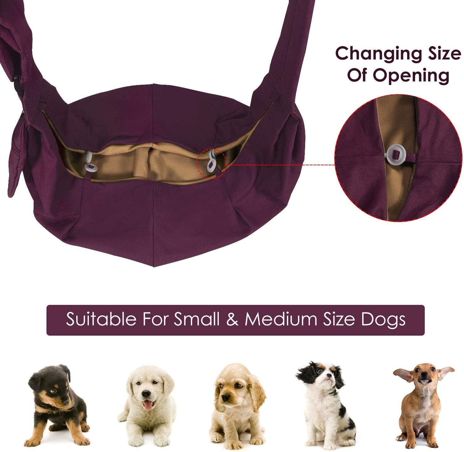 image:imageSlowTon Dog Carrier Sling Thick Padded Shoulder Strap Adjustable Dog Carriers for Small Dogs Puppy Carrier Purse for Pet Cat with Front Zipper Pocket Safety Belt Machine Washable Navy Knitted SHWine Red Cotton Fabric