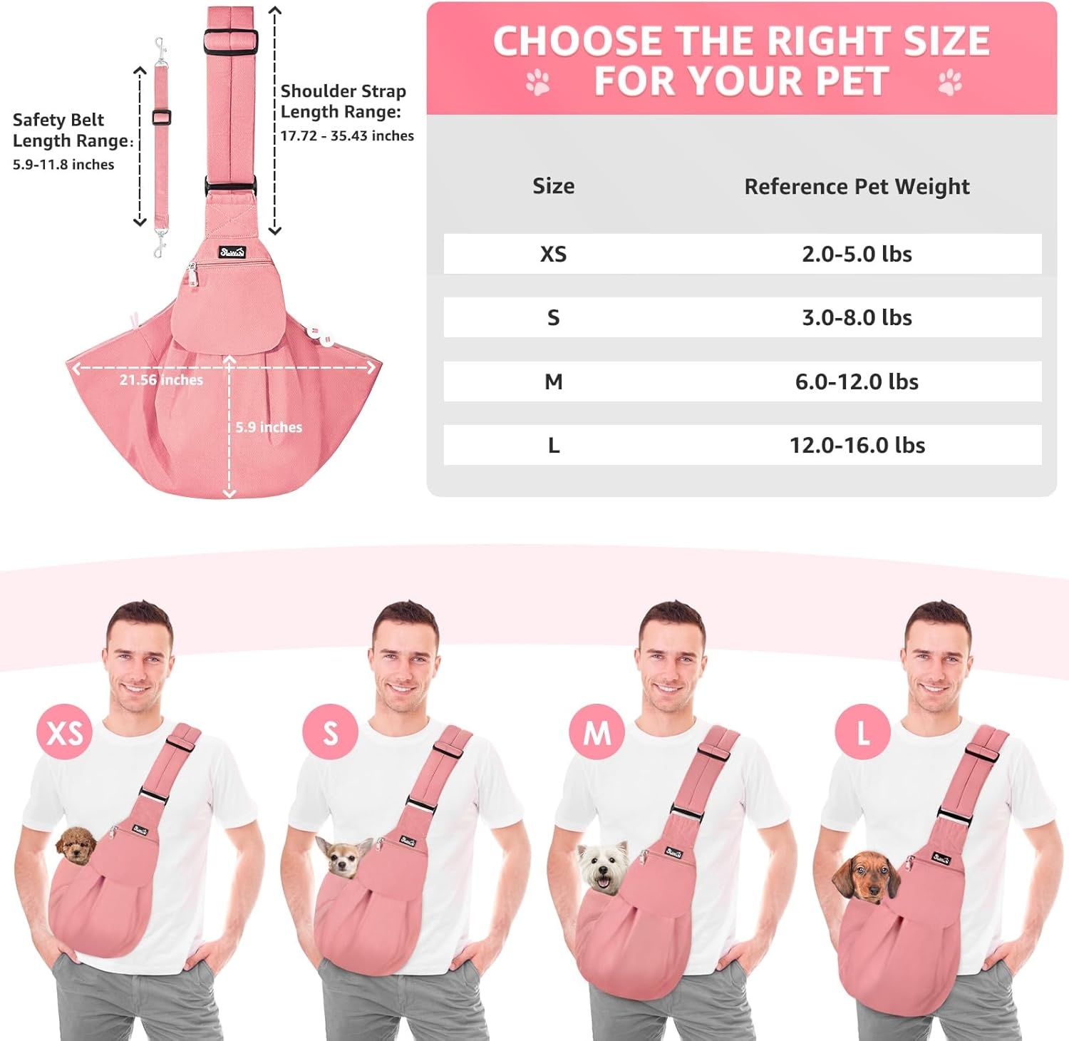 image:imageSlowTon Dog Carrier Sling Thick Padded Shoulder Strap Adjustable Dog Carriers for Small Dogs Puppy Carrier Purse for Pet Cat with Front Zipper Pocket Safety Belt Machine Washable Navy Knitted SIPeach Cotton Fabric