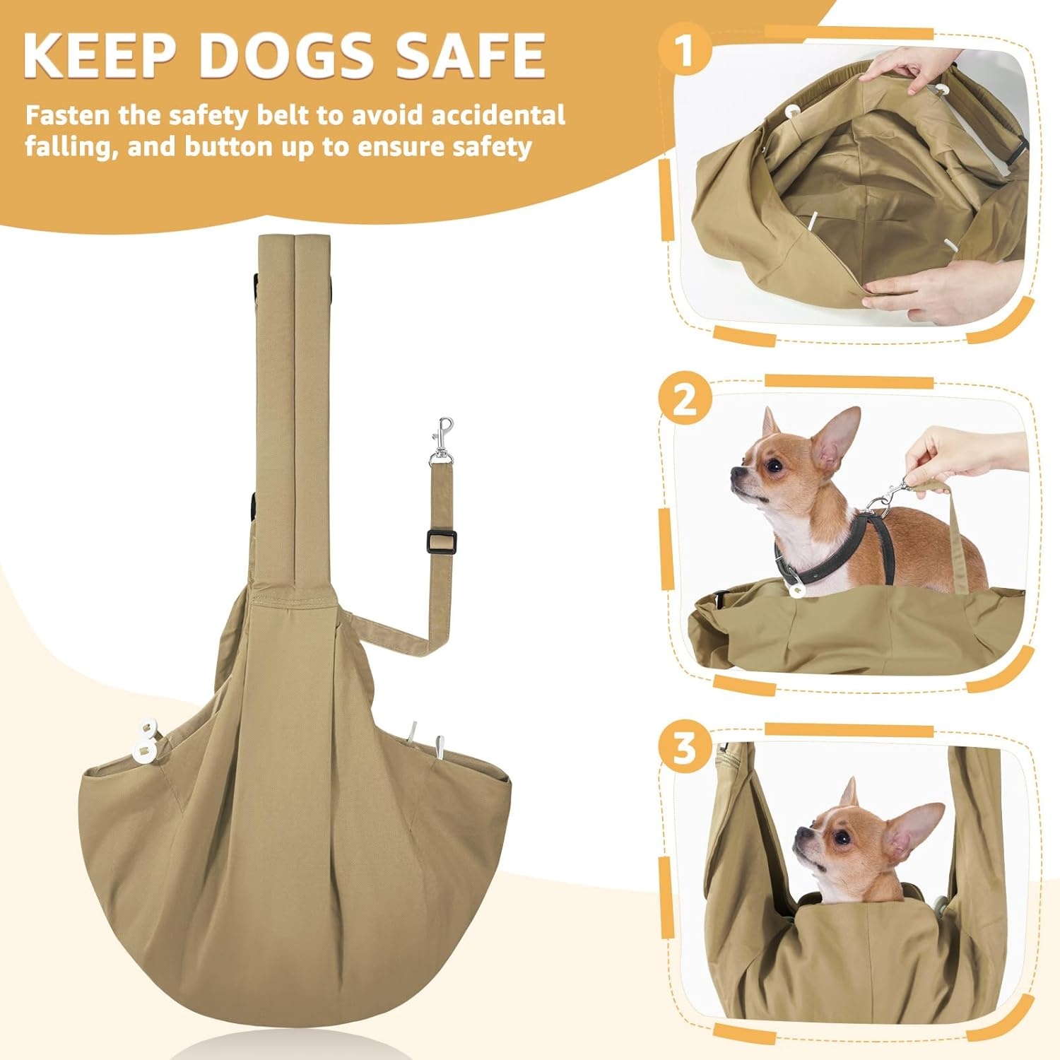 image:imageSlowTon Dog Carrier Sling Thick Padded Shoulder Strap Adjustable Dog Carriers for Small Dogs Puppy Carrier Purse for Pet Cat with Front Zipper Pocket Safety Belt Machine Washable Navy Knitted SLBrown WaterResistant