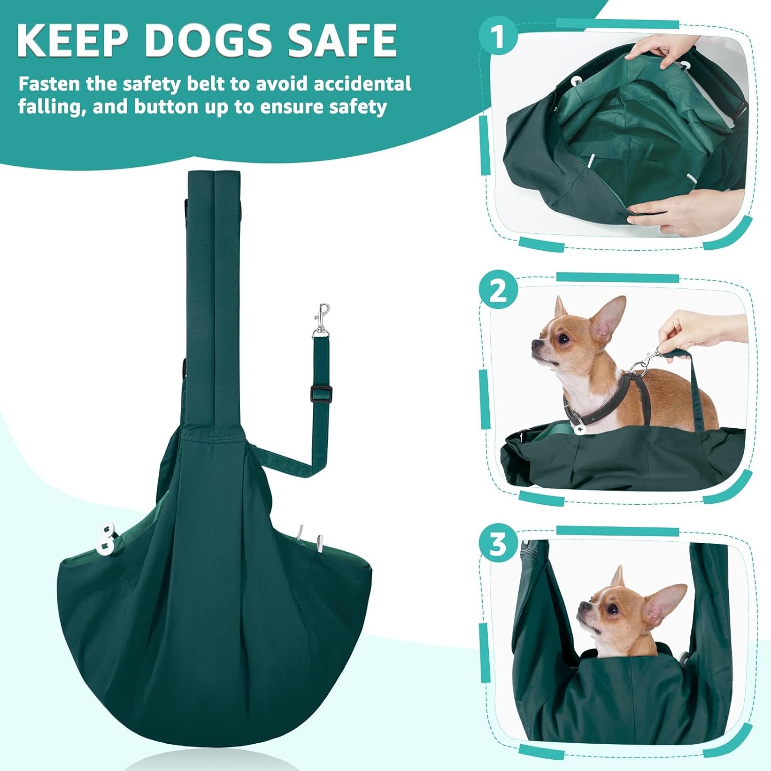image:imageSlowTon Dog Carrier Sling Thick Padded Shoulder Strap Adjustable Dog Carriers for Small Dogs Puppy Carrier Purse for Pet Cat with Front Zipper Pocket Safety Belt Machine Washable Navy Knitted SJGreen Cotton Fabric