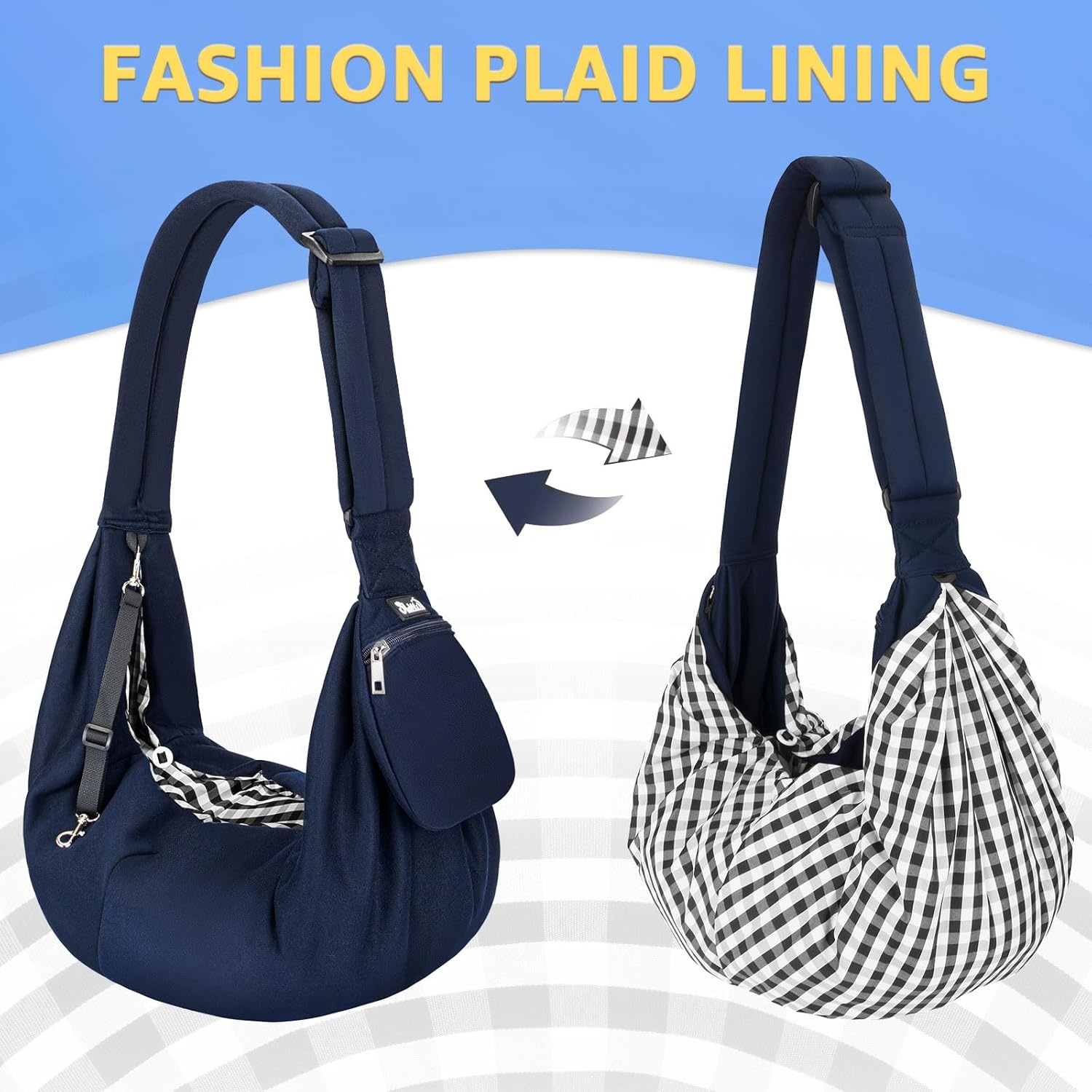 image:imageSlowTon Dog Carrier Sling Thick Padded Shoulder Strap Adjustable Dog Carriers for Small Dogs Puppy Carrier Purse for Pet Cat with Front Zipper Pocket Safety Belt Machine Washable Navy Knitted SFNavy Knitted Fabric