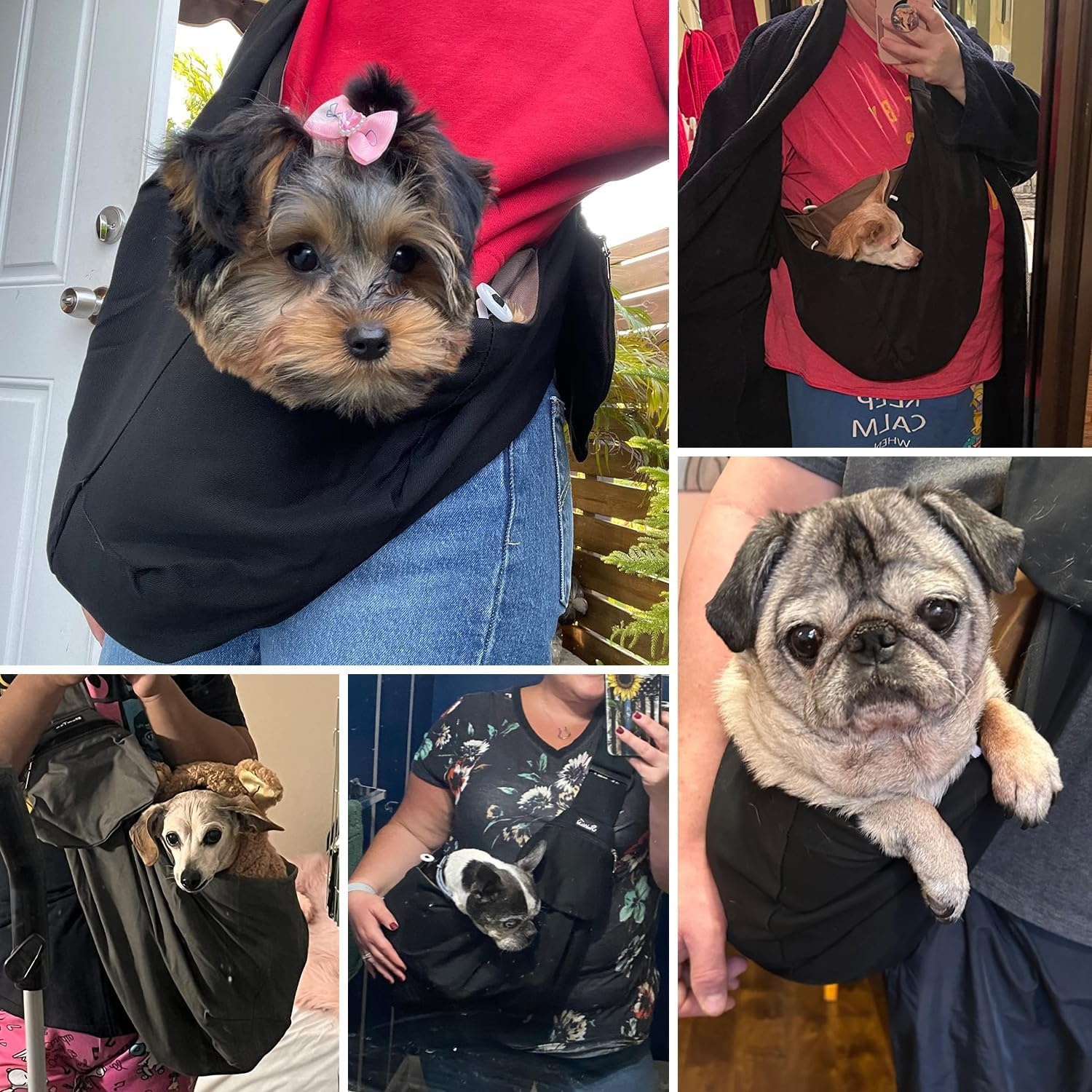 image:imageSlowTon Dog Carrier Sling Thick Padded Shoulder Strap Adjustable Dog Carriers for Small Dogs Puppy Carrier Purse for Pet Cat with Front Zipper Pocket Safety Belt Machine Washable Navy Knitted SCBlack WaterResistant