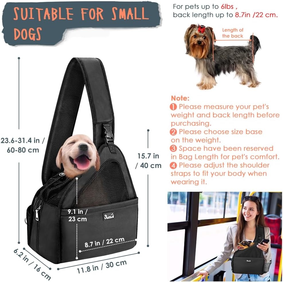 image:imageSlowTon Pet Dog Sling Carrier Hands Free Hard Bottom Papoose Small Animal Puppy Up to 6 lbs Travel Bag Tote Breathable Mesh Support Adjustable Padded Strap Pocket Safety Belt Machine WashableBlack