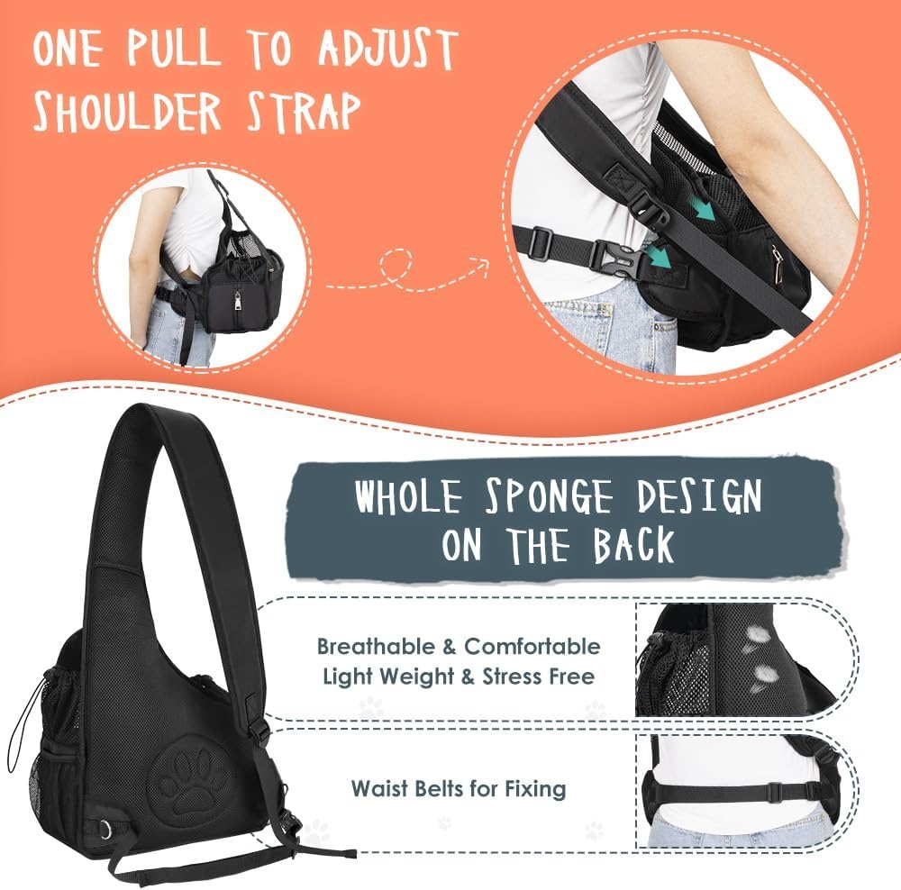 image:imageSlowTon Pet Dog Sling Carrier Hands Free Hard Bottom Papoose Small Animal Puppy Up to 6 lbs Travel Bag Tote Breathable Mesh Support Adjustable Padded Strap Pocket Safety Belt Machine WashableBlack