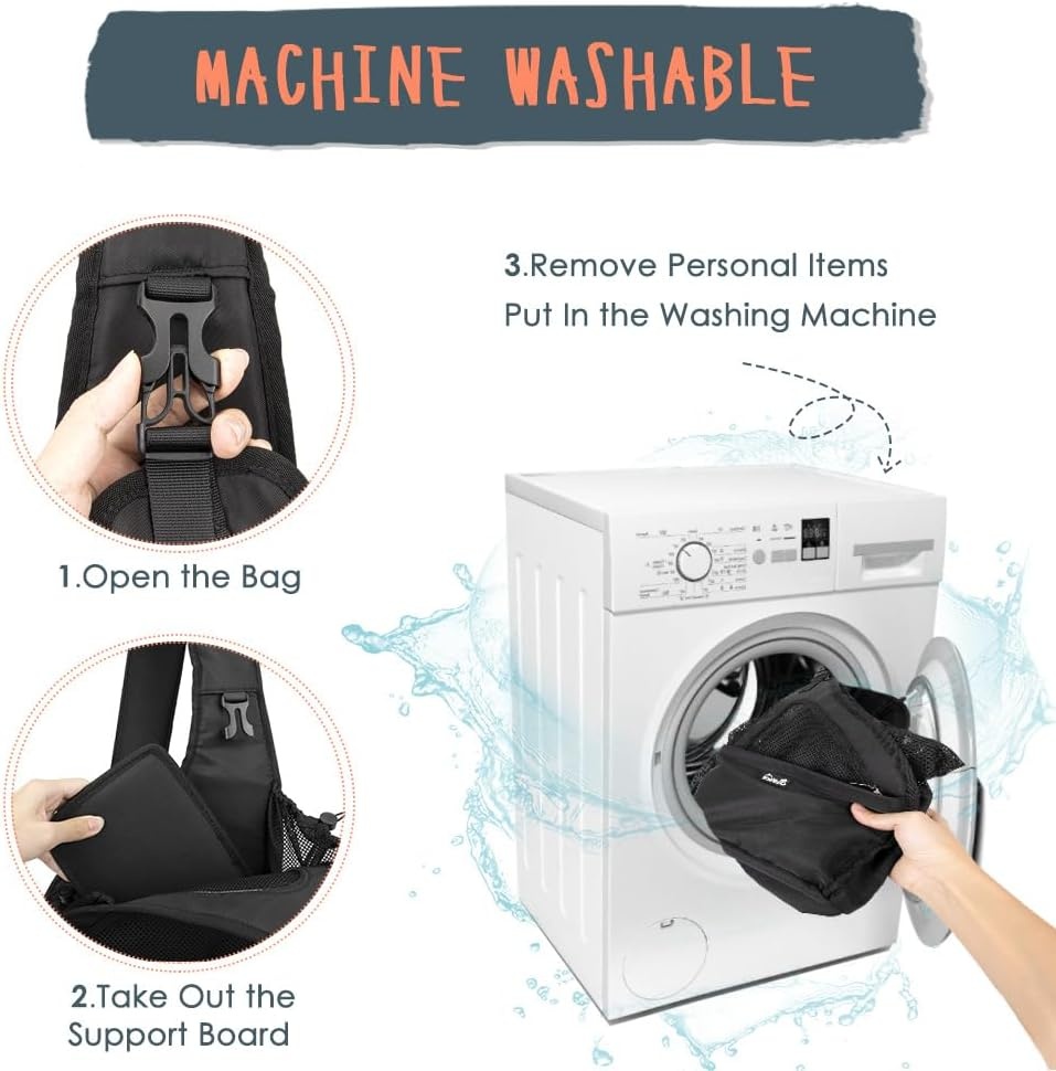 image:imageSlowTon Pet Dog Sling Carrier Hands Free Hard Bottom Papoose Small Animal Puppy Up to 6 lbs Travel Bag Tote Breathable Mesh Support Adjustable Padded Strap Pocket Safety Belt Machine WashableBlack