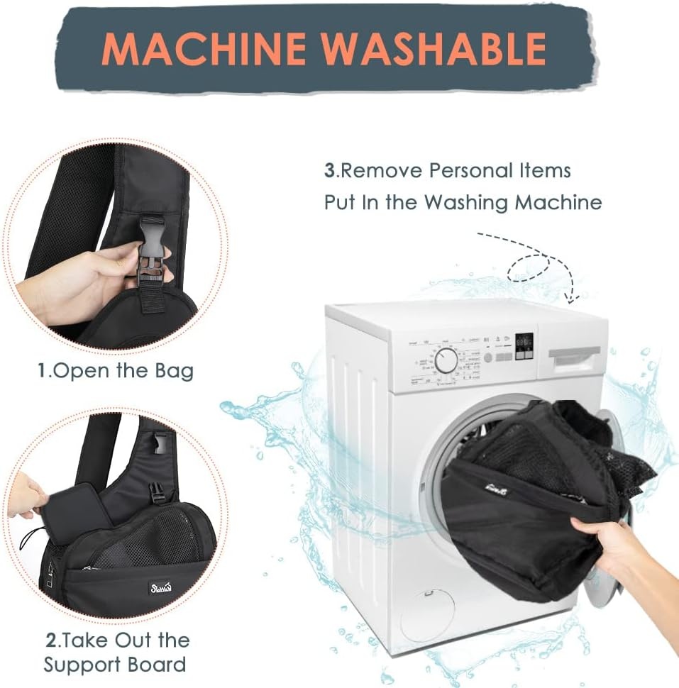 image:imageSlowTon Pet Dog Sling Carrier Hands Free Hard Bottom Papoose Small Animal Puppy Up to 6 lbs Travel Bag Tote Breathable Mesh Support Adjustable Padded Strap Pocket Safety Belt Machine WashableBlack
