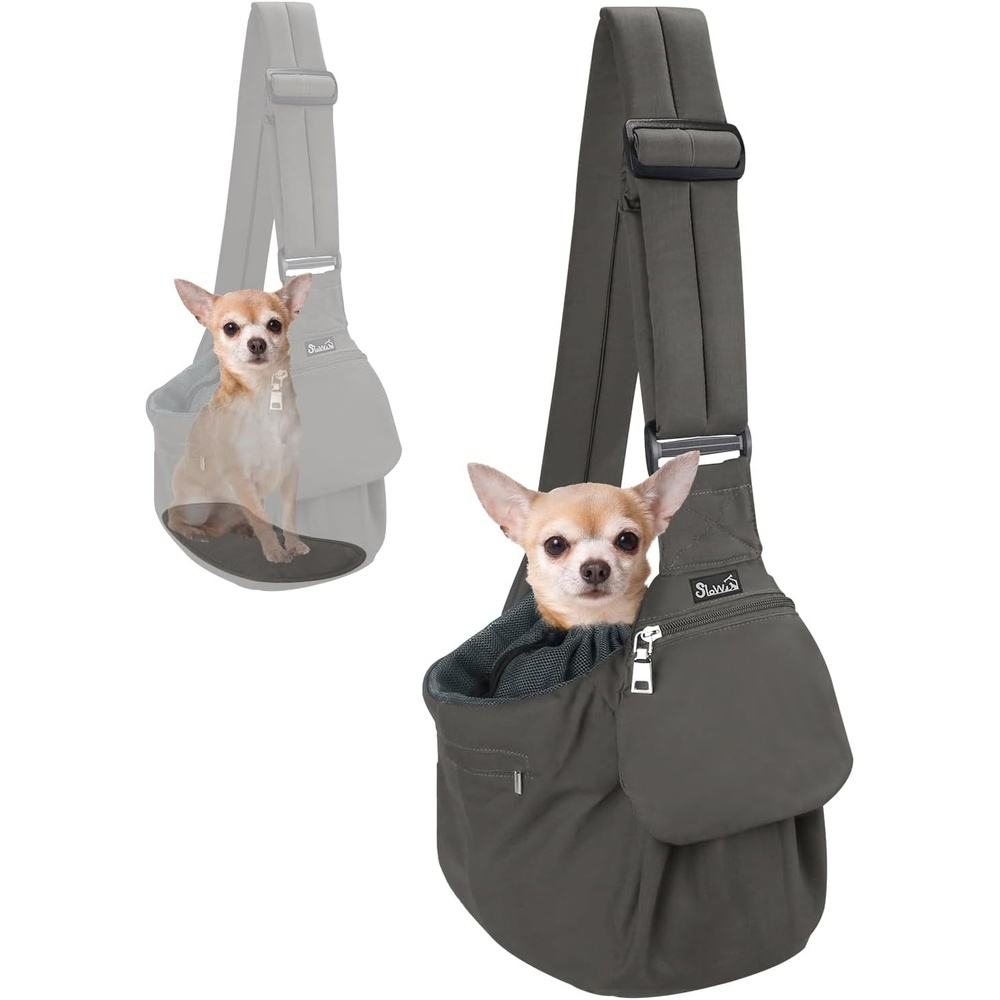 image:imageSlowTon Dog Carrier Sling Hard Bottom Support Dog Carriers for Small Dogs with Adjustable Padded Shoudler Strap Dog Purse for Puppy Cat Pet with Drawstring Opening Storage Zipper Pockets GreyGrey