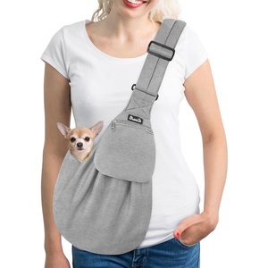 image:imageSlowTon Dog Carrier Sling  Thick Padded Shoulder Strap Adjustable Dog Carriers for Small Dogs Puppy Carrier Purse for Pet Cat with Front Zipper Pocket Safety Belt Machine Washable Navy Knitted SDLight Grey Knitted Fabric