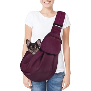 image:imageSlowTon Dog Carrier Sling  Thick Padded Shoulder Strap Adjustable Dog Carriers for Small Dogs Puppy Carrier Purse for Pet Cat with Front Zipper Pocket Safety Belt Machine Washable Navy Knitted SHWine Red Cotton Fabric