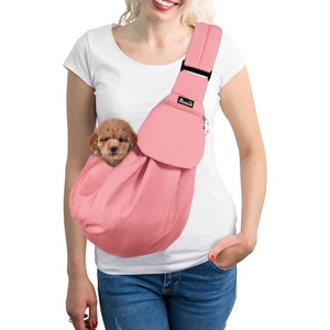 image:imageSlowTon Dog Carrier Sling  Thick Padded Shoulder Strap Adjustable Dog Carriers for Small Dogs Puppy Carrier Purse for Pet Cat with Front Zipper Pocket Safety Belt Machine Washable Navy Knitted SIPeach Cotton Fabric