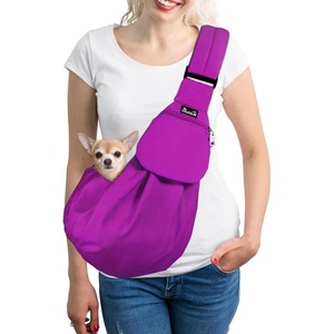 image:imageSlowTon Dog Carrier Sling  Thick Padded Shoulder Strap Adjustable Dog Carriers for Small Dogs Puppy Carrier Purse for Pet Cat with Front Zipper Pocket Safety Belt Machine Washable Navy Knitted SKFuchsia Cotton Fabric