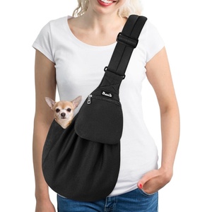 image:imageSlowTon Dog Carrier Sling  Thick Padded Shoulder Strap Adjustable Dog Carriers for Small Dogs Puppy Carrier Purse for Pet Cat with Front Zipper Pocket Safety Belt Machine Washable Navy Knitted SEInk Knitted Fabric