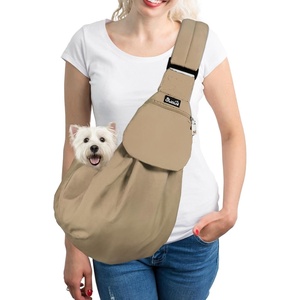 image:imageSlowTon Dog Carrier Sling  Thick Padded Shoulder Strap Adjustable Dog Carriers for Small Dogs Puppy Carrier Purse for Pet Cat with Front Zipper Pocket Safety Belt Machine Washable Navy Knitted SLBrown WaterResistant