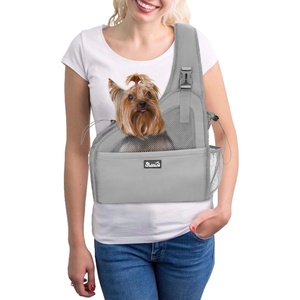 image:imageSlowTon Pet Dog Sling Carrier Hands Free Hard Bottom Papoose Small Animal Puppy Up to 6 lbs Travel Bag Tote Breathable Mesh Support Adjustable Padded Strap Pocket Safety Belt Machine WashableGrey