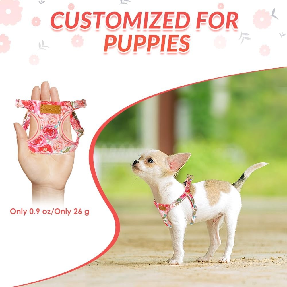 image:imageSlowTon Dog Harness Small Sized Dog Soft XXS Dog Harness and Leash Set No Pull No Chock Adjustable Lightweight Puppy Harness for XS Small Medium Dogs Cats Purple Dasiy XXSPink Rose