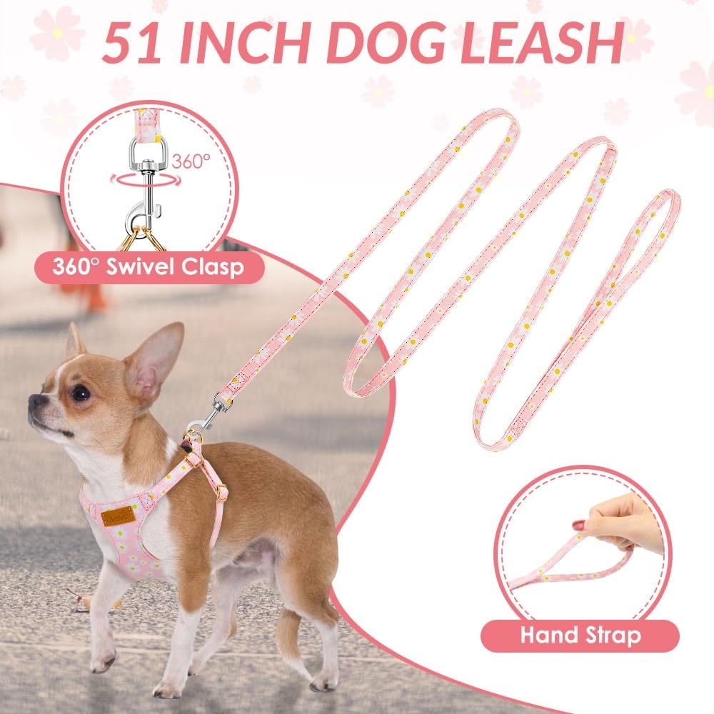 image:imageSlowTon Dog Harness Small Sized Dog Soft XXS Dog Harness and Leash Set No Pull No Chock Adjustable Lightweight Puppy Harness for XS Small Medium Dogs Cats Purple Dasiy XXSPink Daisy