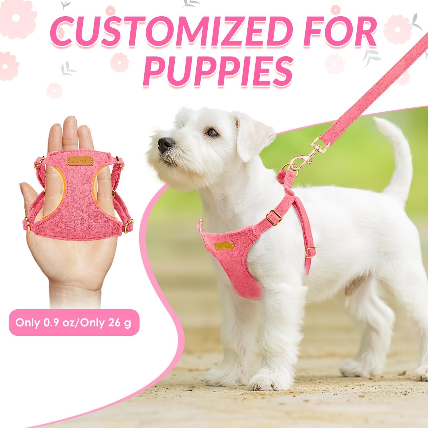 image:imageSlowTon Dog Harness Small Sized Dog Soft XXS Dog Harness and Leash Set No Pull No Chock Adjustable Lightweight Puppy Harness for XS Small Medium Dogs Cats Purple Dasiy XXSSolid Pink