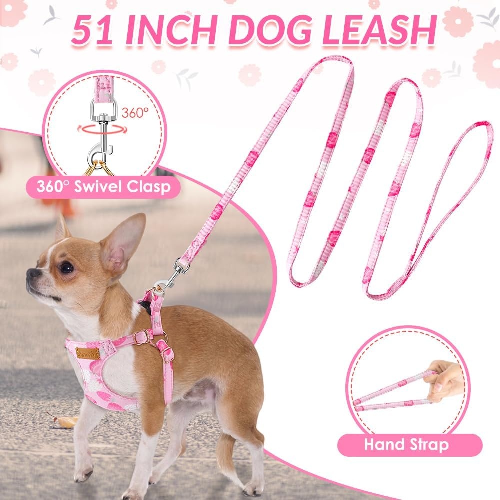image:imageSlowTon Dog Harness Small Sized Dog Soft XXS Dog Harness and Leash Set No Pull No Chock Adjustable Lightweight Puppy Harness for XS Small Medium Dogs Cats Purple Dasiy XXSPink Strawberry