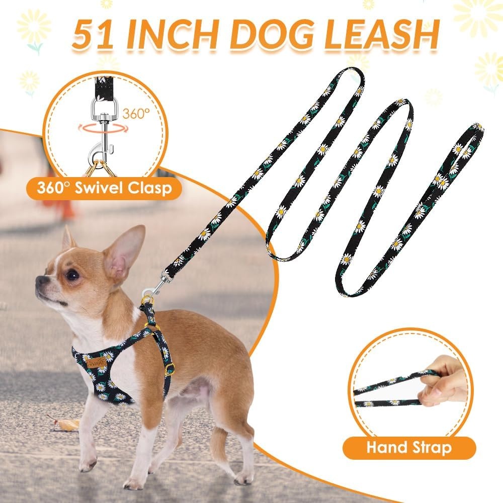 image:imageSlowTon Dog Harness Small Sized Dog Soft XXS Dog Harness and Leash Set No Pull No Chock Adjustable Lightweight Puppy Harness for XS Small Medium Dogs Cats Purple Dasiy XXSBlack Daisy