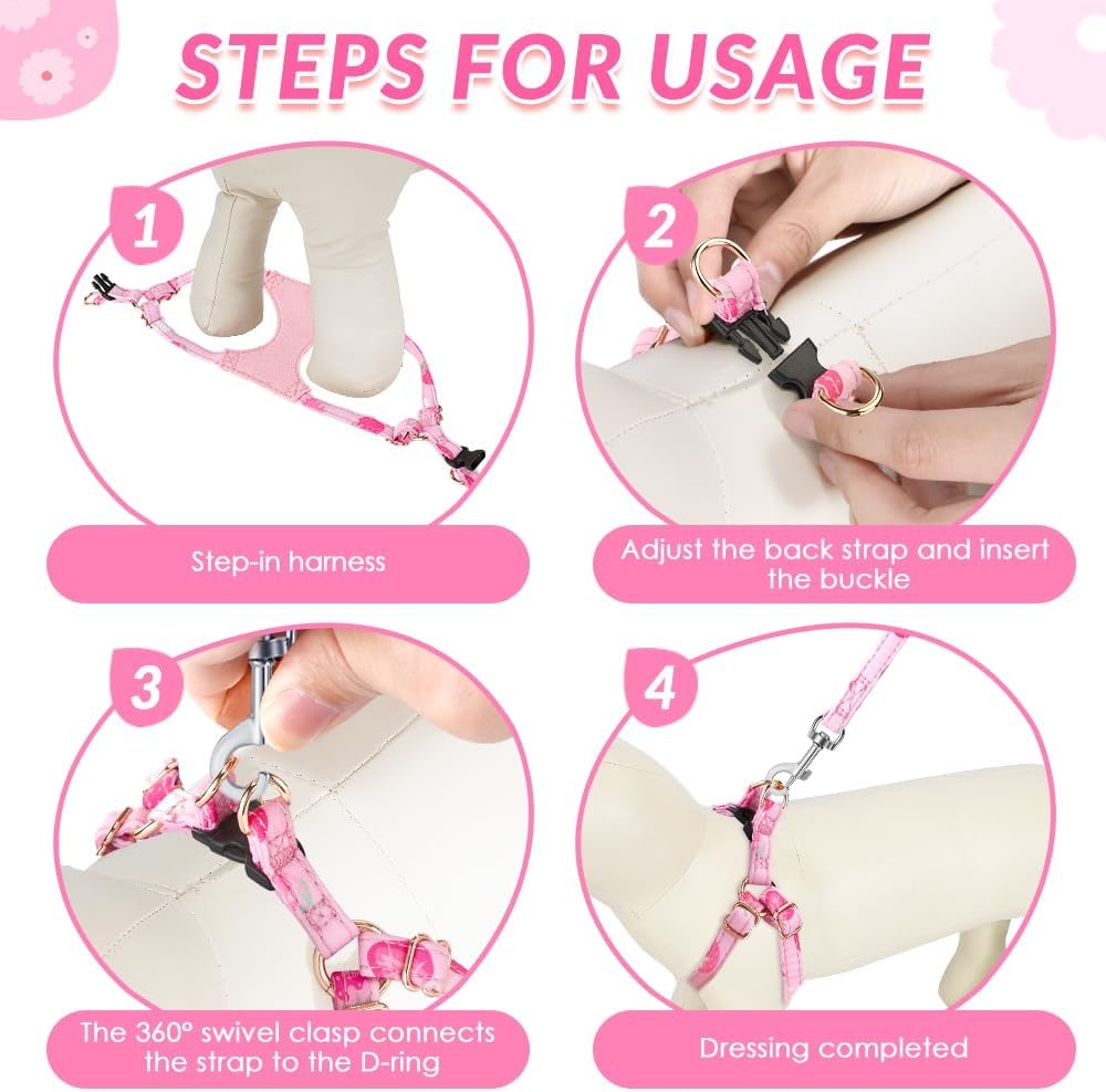 image:imageSlowTon Dog Harness Small Sized Dog Soft XXS Dog Harness and Leash Set No Pull No Chock Adjustable Lightweight Puppy Harness for XS Small Medium Dogs Cats Purple Dasiy XXSPink Strawberry