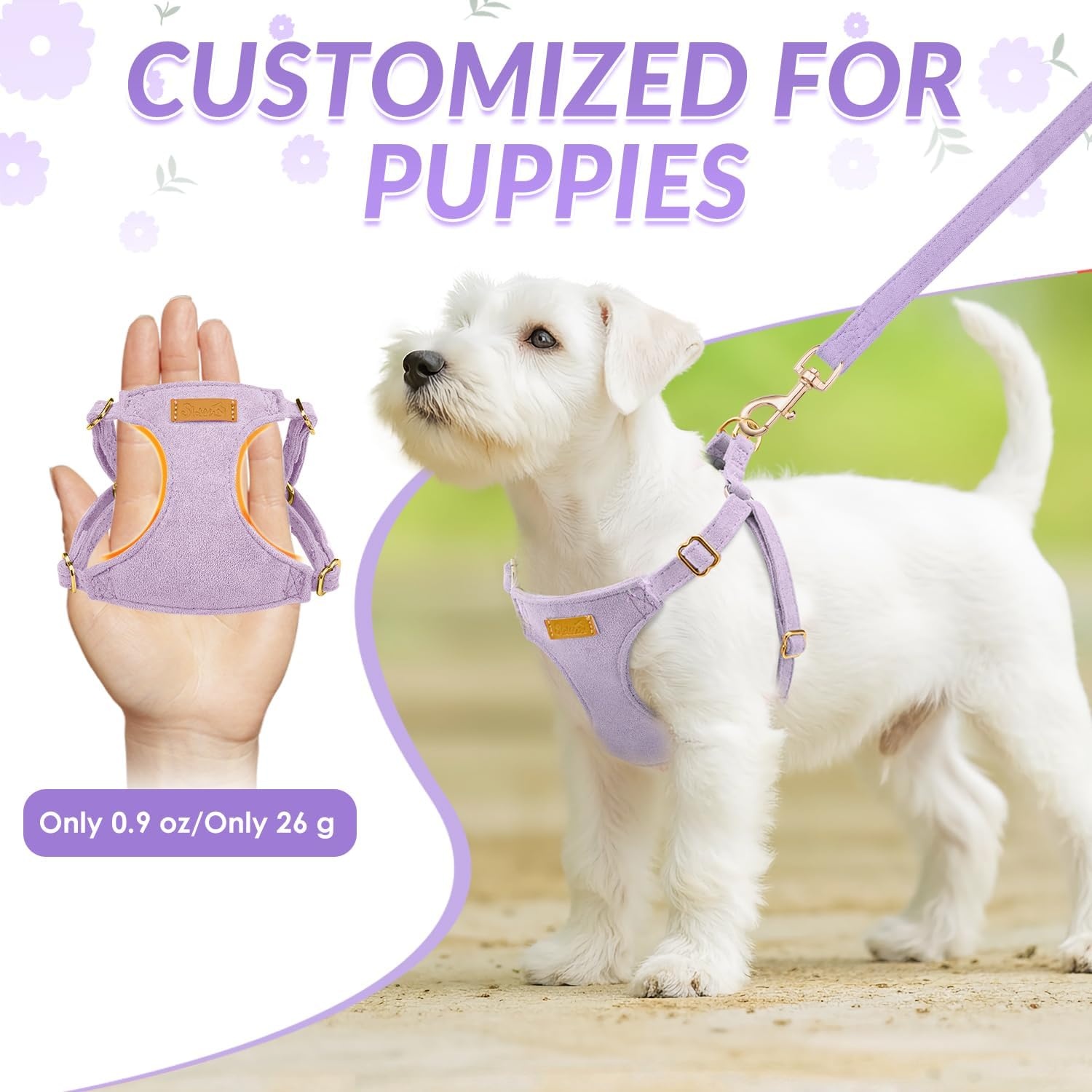 image:imageSlowTon Dog Harness Small Sized Dog Soft XXS Dog Harness and Leash Set No Pull No Chock Adjustable Lightweight Puppy Harness for XS Small Medium Dogs Cats Purple Dasiy XXSSolid Purple