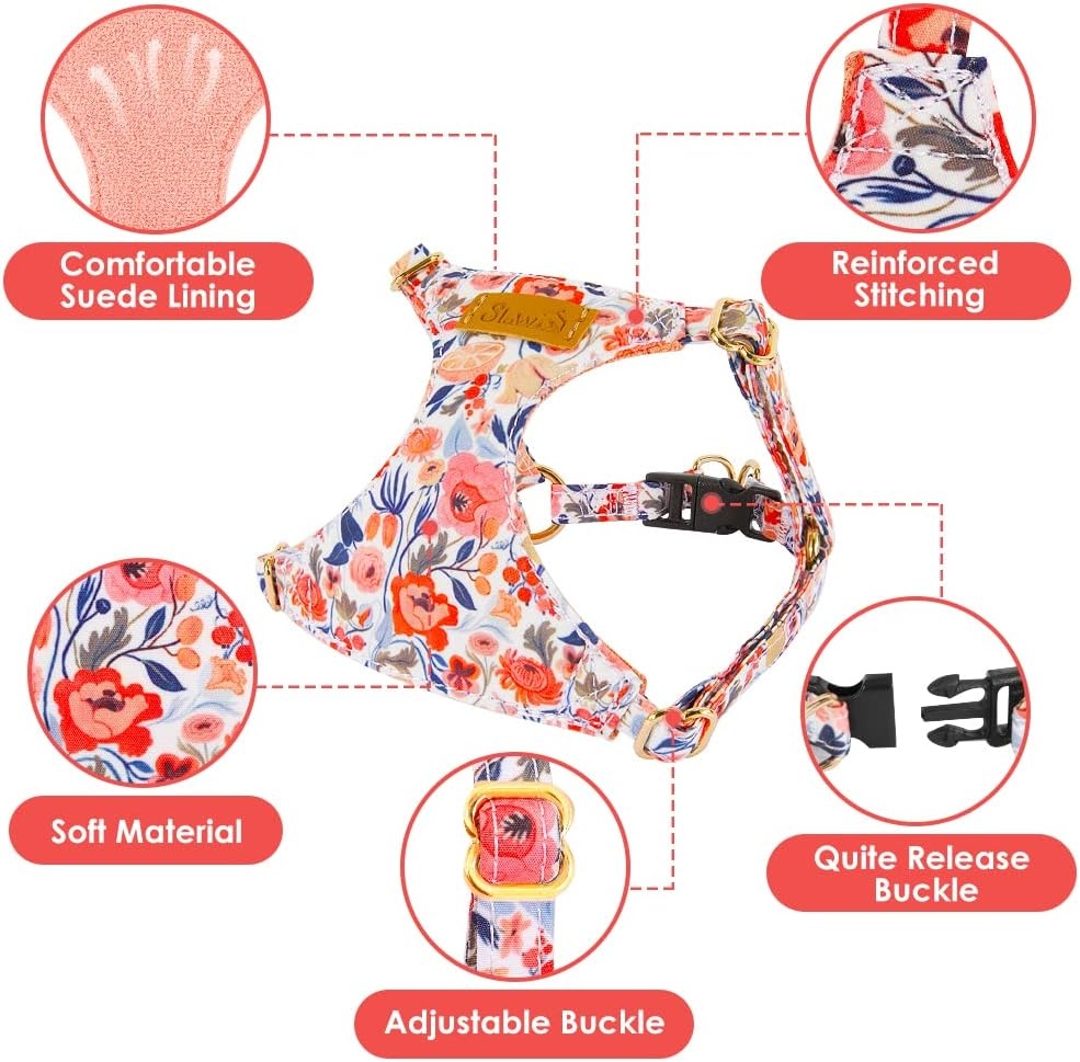 image:imageSlowTon Dog Harness Small Sized Dog Soft XXS Dog Harness and Leash Set No Pull No Chock Adjustable Lightweight Puppy Harness for XS Small Medium Dogs Cats Purple Dasiy XXSFlower