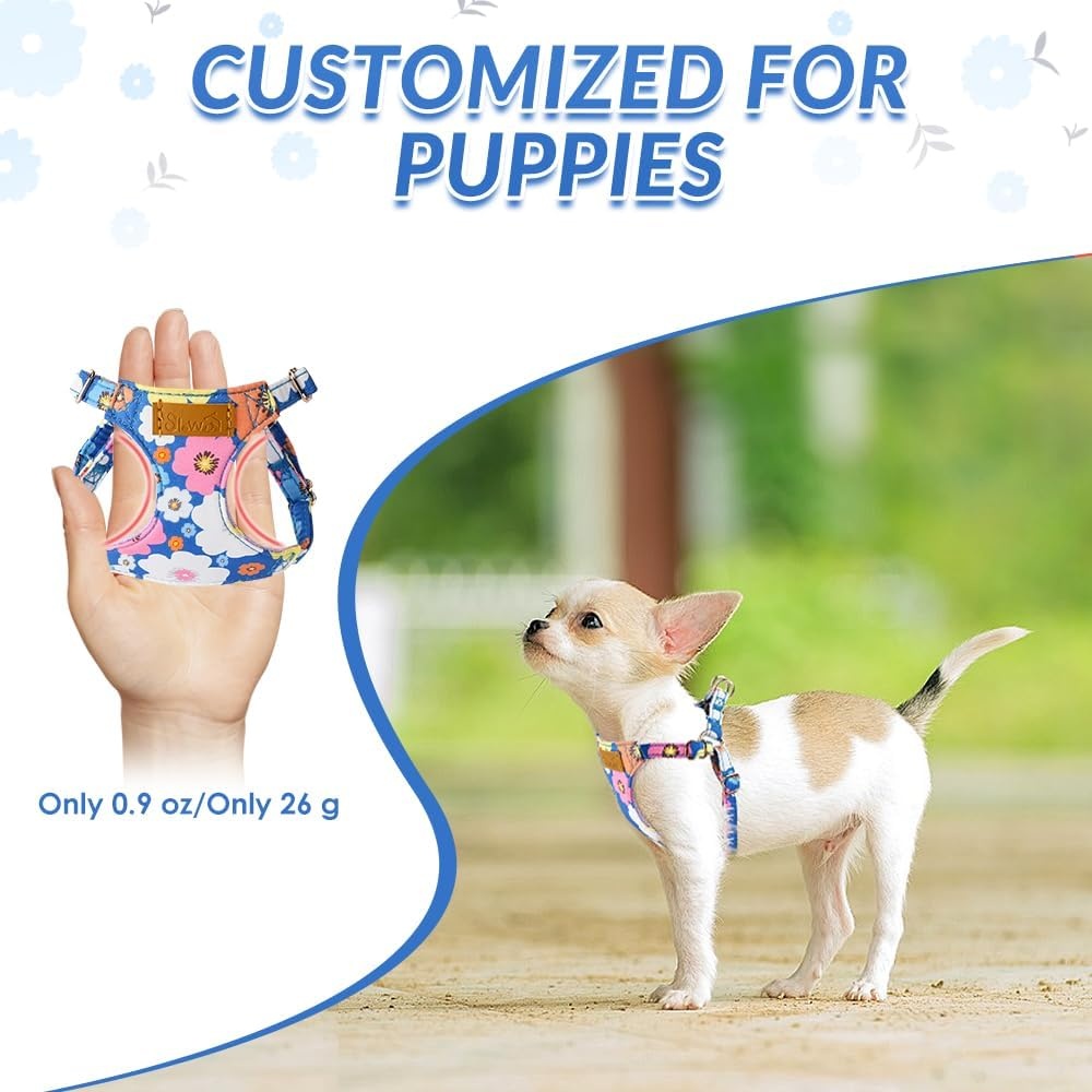 image:imageSlowTon Dog Harness Small Sized Dog Soft XXS Dog Harness and Leash Set No Pull No Chock Adjustable Lightweight Puppy Harness for XS Small Medium Dogs Cats Purple Dasiy XXSBlue Flower