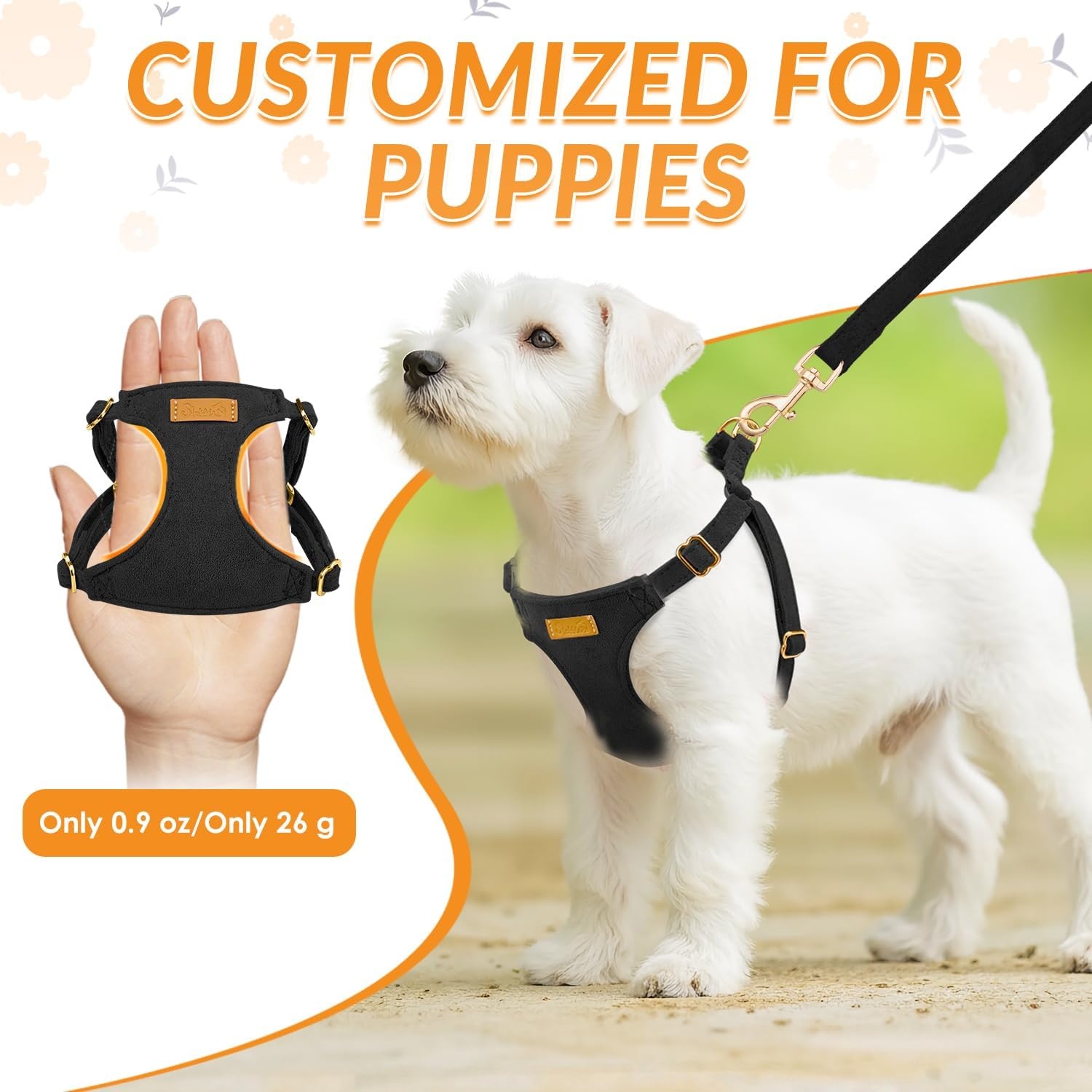 image:imageSlowTon Dog Harness Small Sized Dog Soft XXS Dog Harness and Leash Set No Pull No Chock Adjustable Lightweight Puppy Harness for XS Small Medium Dogs Cats Purple Dasiy XXSSolid Black