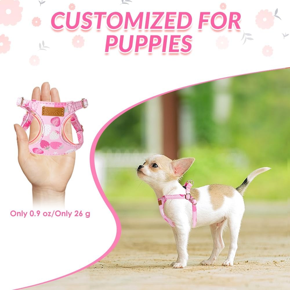 image:imageSlowTon Dog Harness Small Sized Dog Soft XXS Dog Harness and Leash Set No Pull No Chock Adjustable Lightweight Puppy Harness for XS Small Medium Dogs Cats Purple Dasiy XXSPink Strawberry