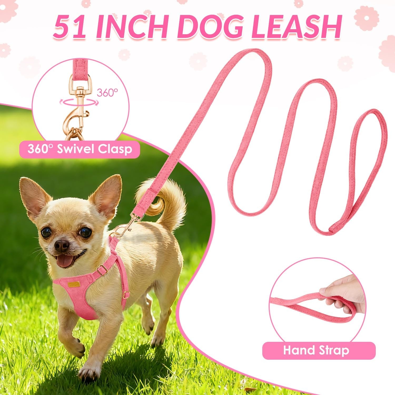 image:imageSlowTon Dog Harness Small Sized Dog Soft XXS Dog Harness and Leash Set No Pull No Chock Adjustable Lightweight Puppy Harness for XS Small Medium Dogs Cats Purple Dasiy XXSSolid Pink