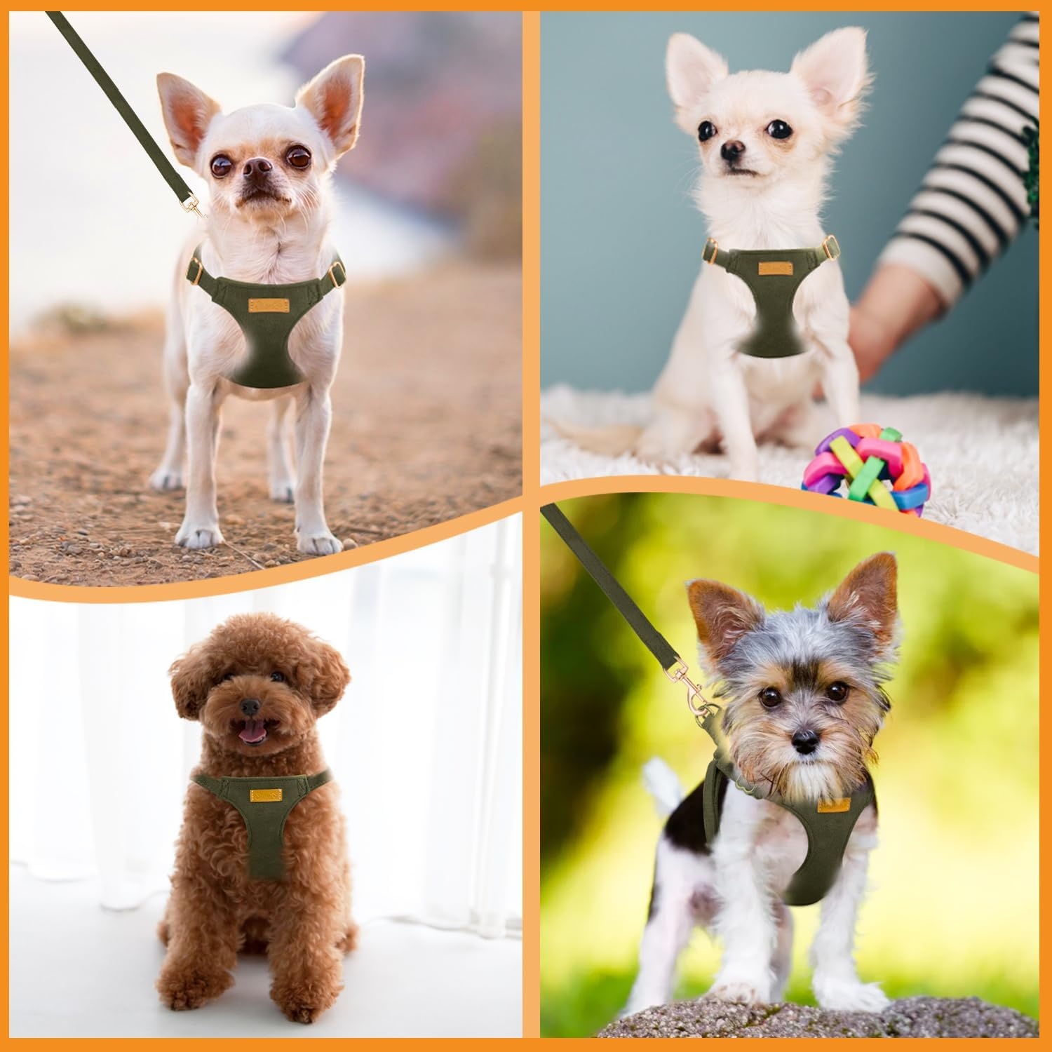 image:imageSlowTon Dog Harness Small Sized Dog Soft XXS Dog Harness and Leash Set No Pull No Chock Adjustable Lightweight Puppy Harness for XS Small Medium Dogs Cats Purple Dasiy XXSSolid Military Green